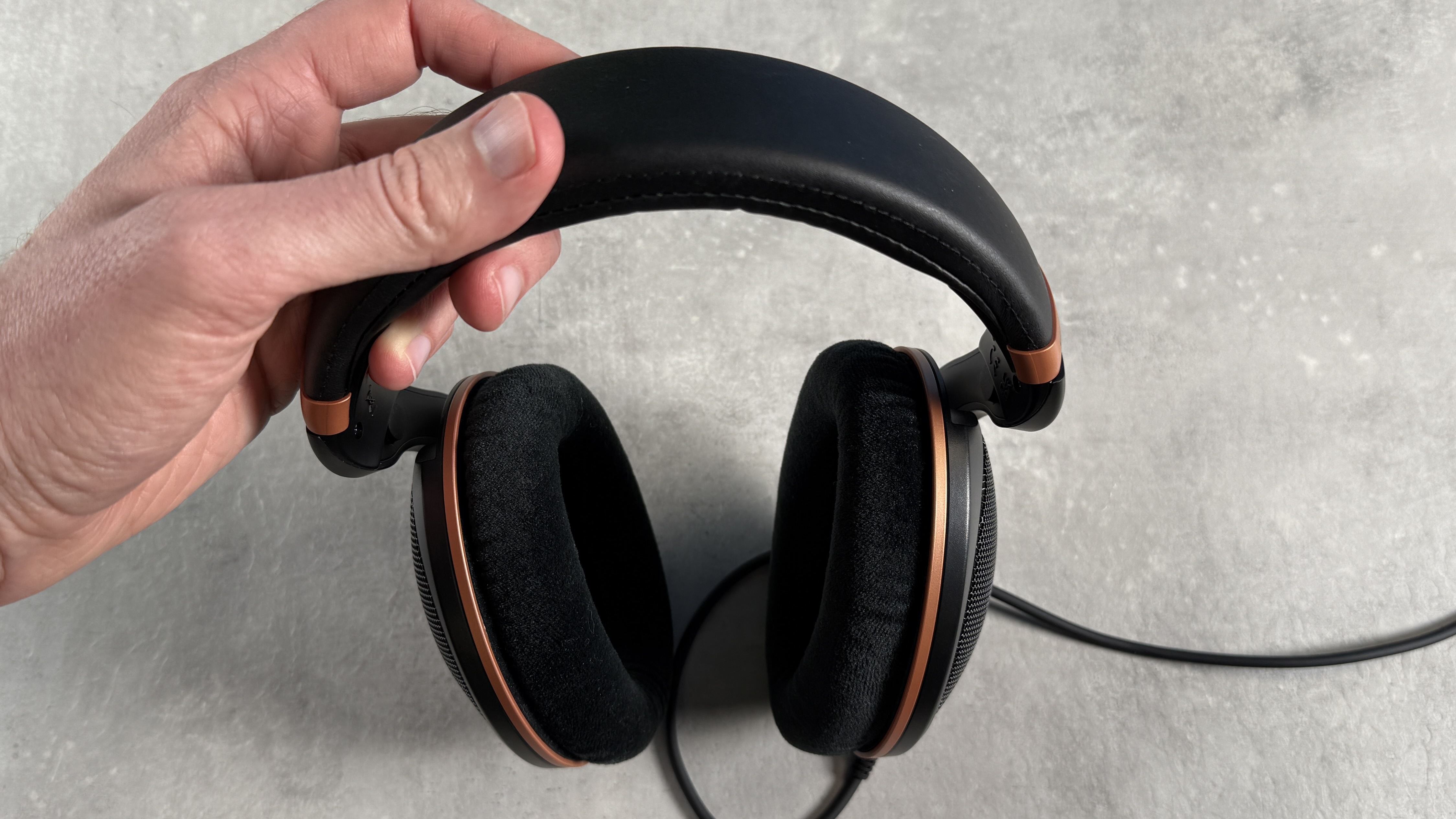 The Sennheiser HD 505 headphones showing the headband material