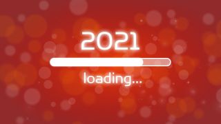 Computer display: Progress bar loading with "2021" above