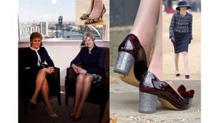 a collage of Theresa May during outings showing closeups of Theresa May's shoes