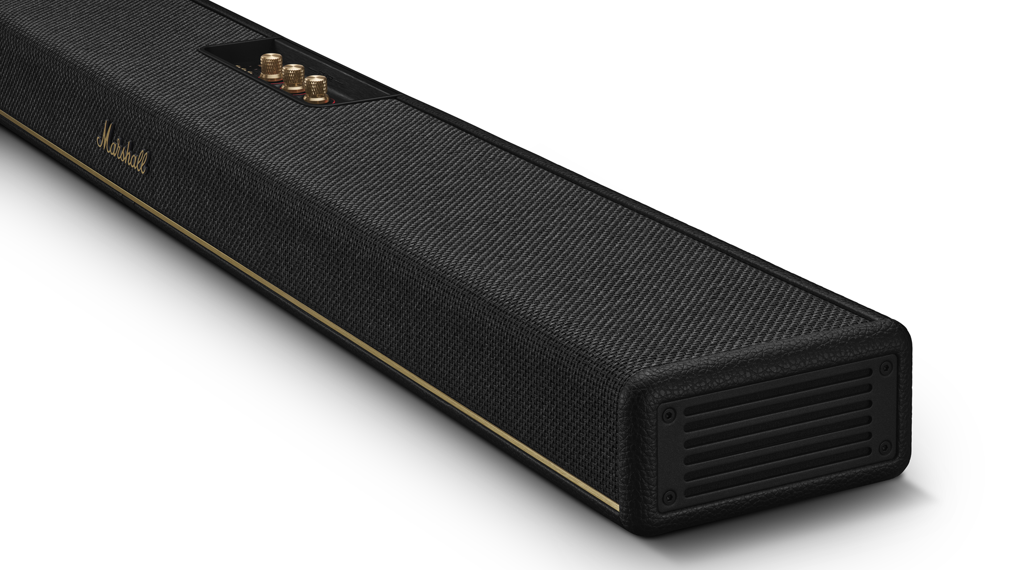 Marshall Heston 120 soundbar in black on a white background.