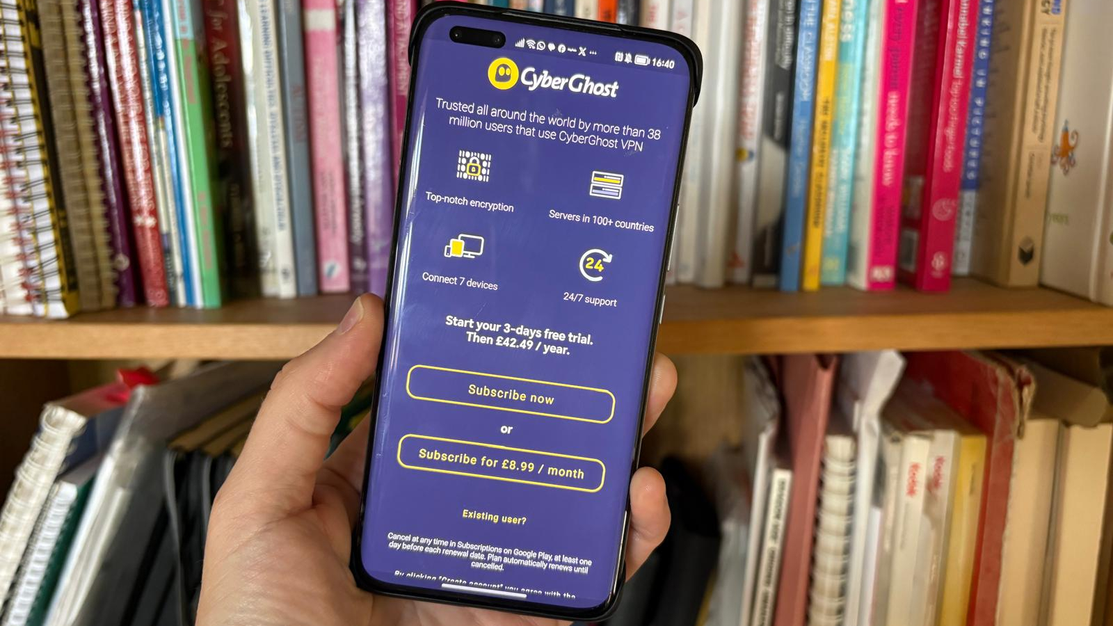 CyberGhost free trial on Android OS phone