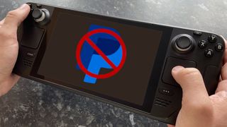 Steam Deck with PayPal logo crossed out