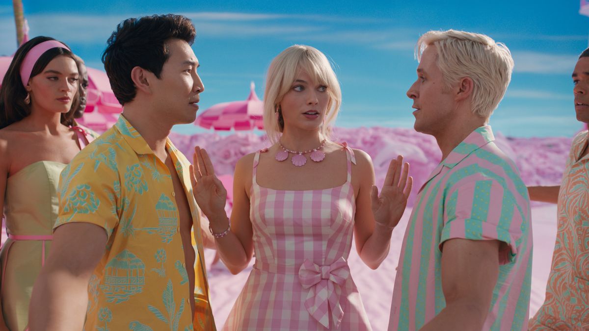 Simu Liu, Margot Robbie and Ryan Gosling in Barbie