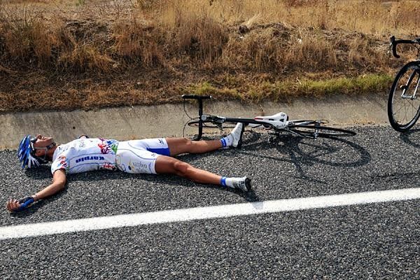 A Xacobeo rider enjoying a rest &ndash; on the street.