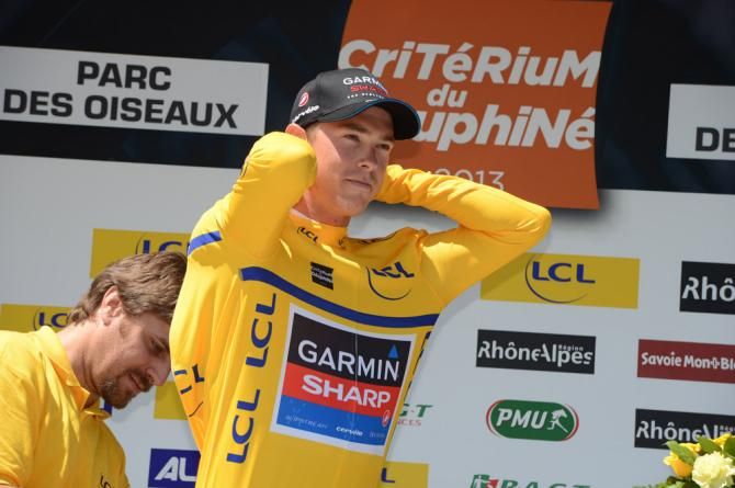 Rohan Dennis (Garmin-Sharp) dons the leader's yellow jersey after a stellar time trial result