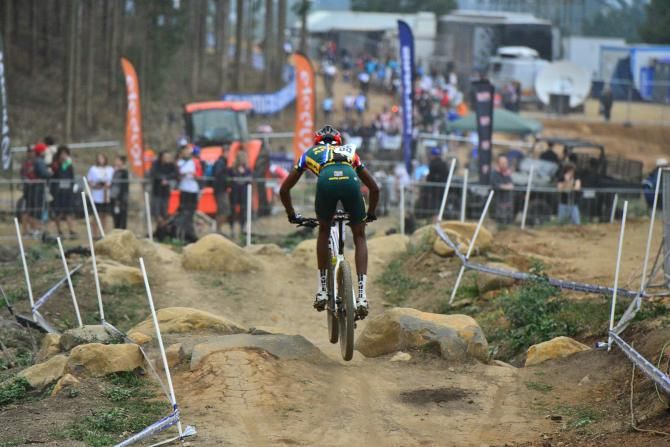 South Africa's William Makgopo heads through Buck Jump Alley during the men's under 23 cross country