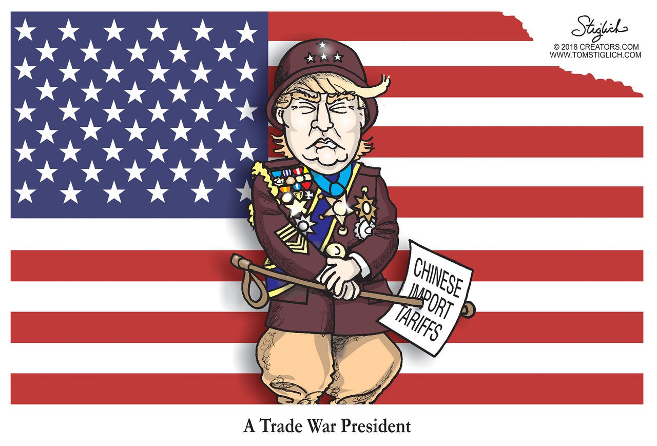 Political cartoon U.S. Trump trade war tariffs China