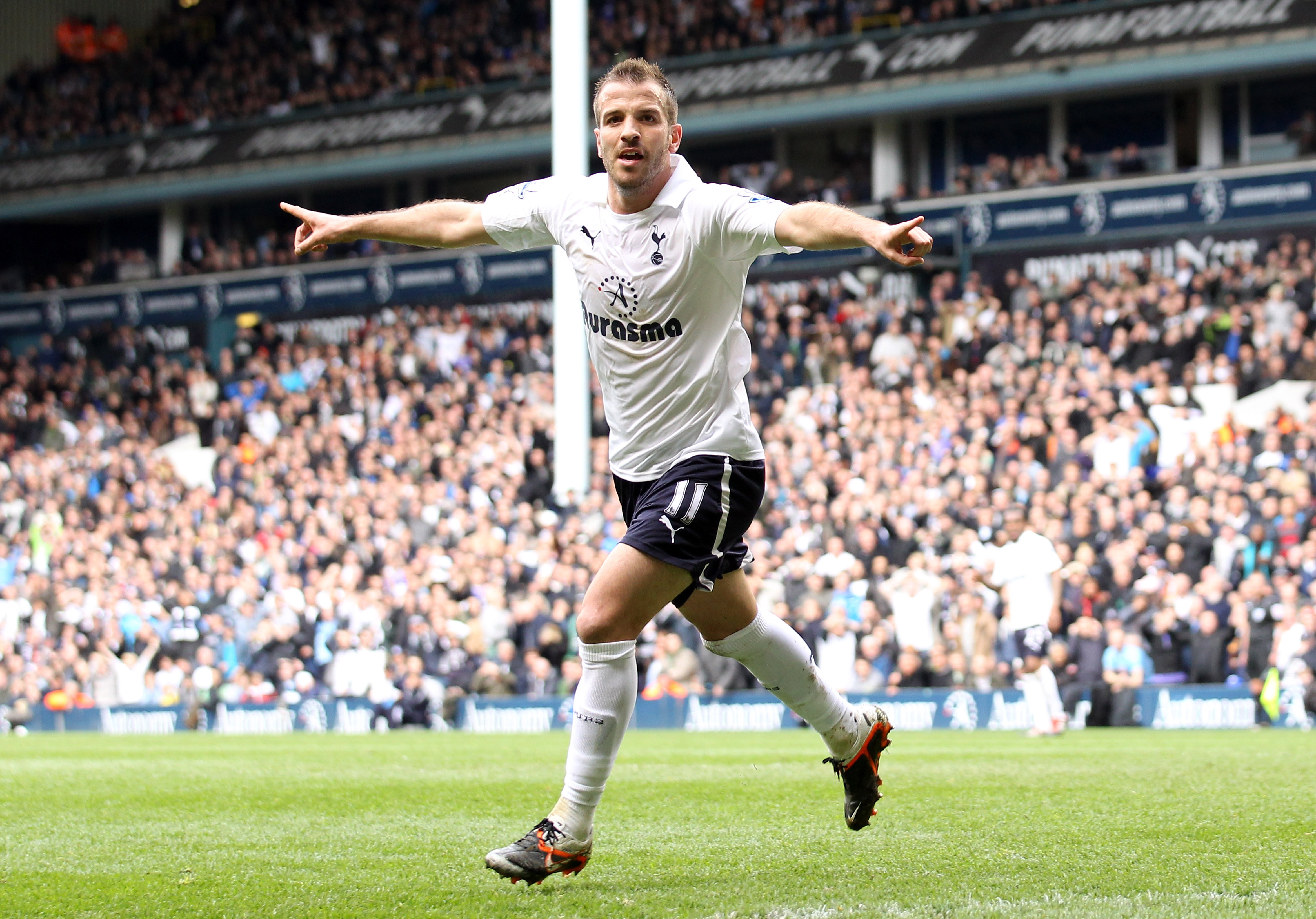 Rafael van der Vaart celebrates after scoring for Tottenham against Blackburn at White Hart Lane in 2012.