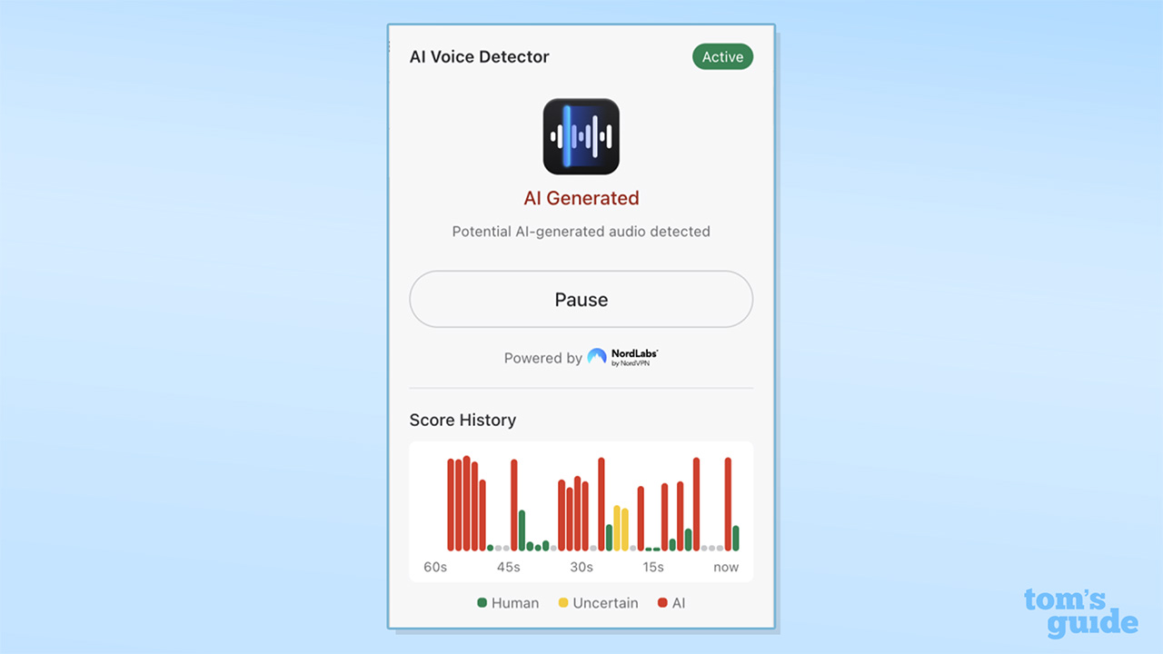 Screenshot of NordVPN's AI Voice Detector in use