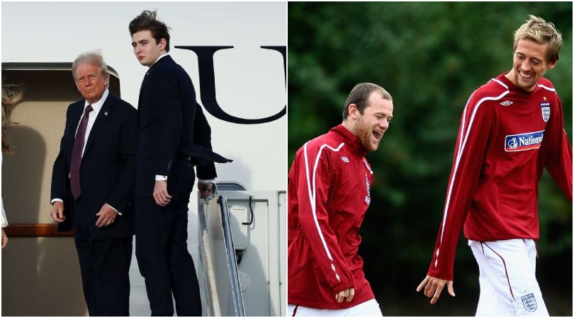 LONDON COLNEY, UNITED KINGDOM - OCTOBER 07: Peter Crouch and Wayne Rooney of England share a joke during an England training session at London Colney Training Ground on October 7, 2008 in London, England. (Photo by Jamie McDonald/Getty Images) Donald Trump