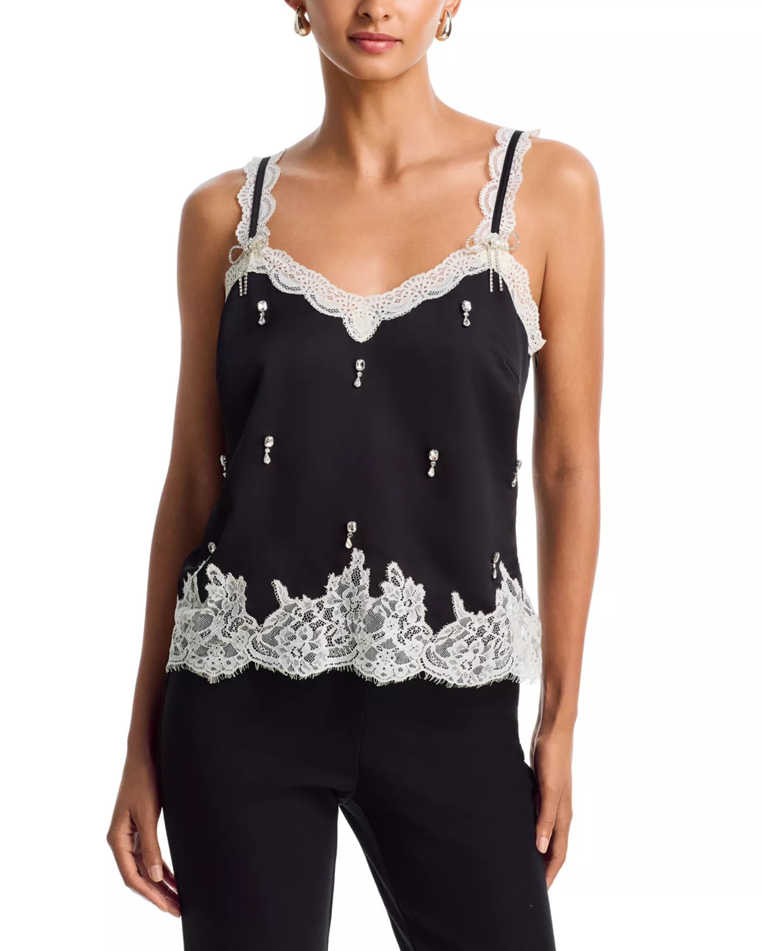 AQUA x Nicky Hilton, Lace Trim Rhinestone Embellished Camisole