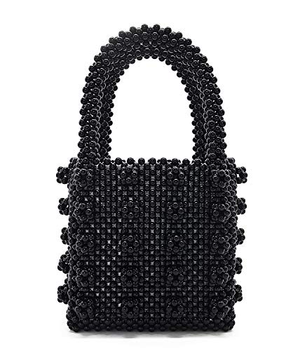 Miuco Womens Beaded Handbags Handmade Weave Crystal Pearl Tote Bags Black
