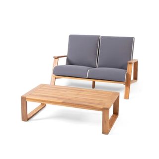 Wade Logan® Isham 2 - Person Seating Group in wood with gray cushions