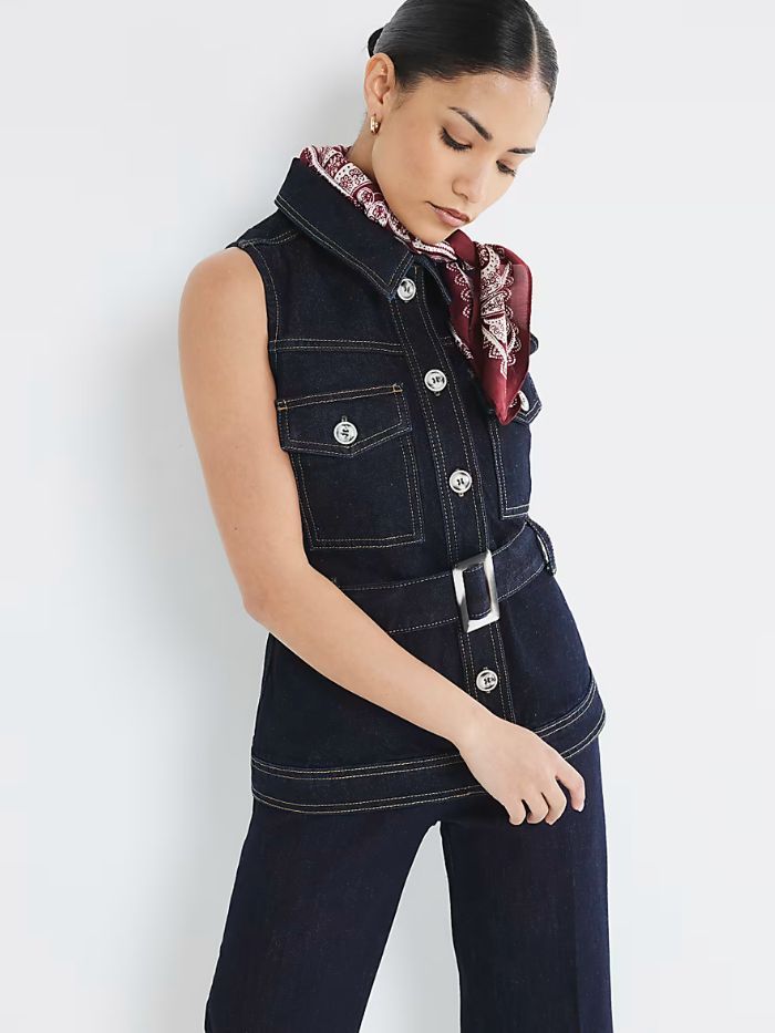 River Island Petite Blue Denim Belted Top