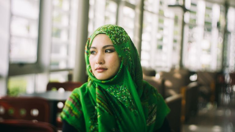 Islamic woman in green chador