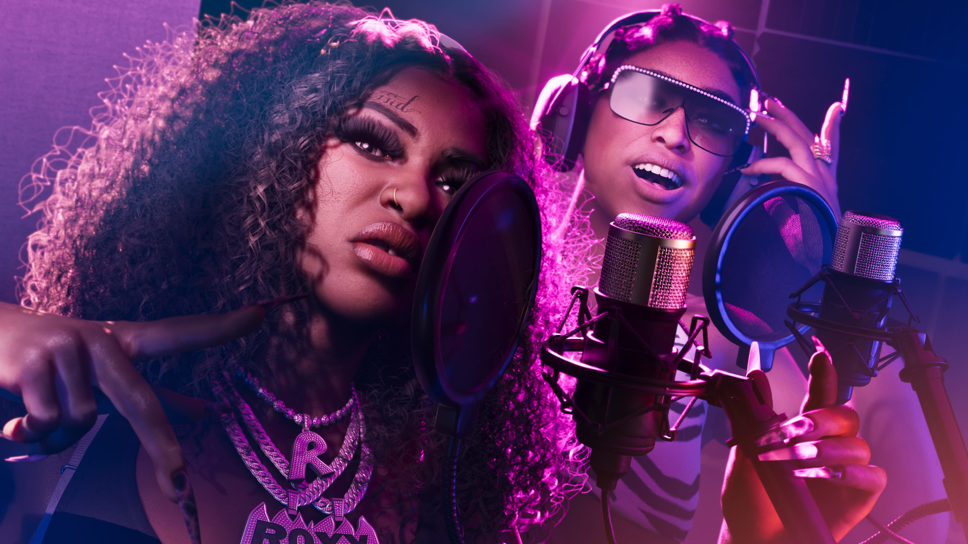 GTA 6 screenshot of Bae-Lux and Roxy, a female rap duo known as Real Dimez