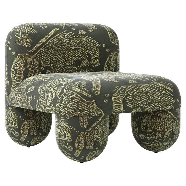 Modern Low Chair Hello in Dedar Tiger Mountain Dark Green Jacquard by Noom