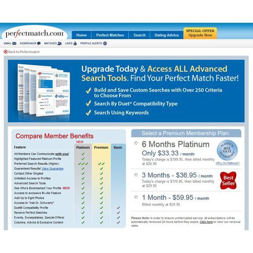 PerfectMatch image: There are several different membership levels so you can decide which features you really want.