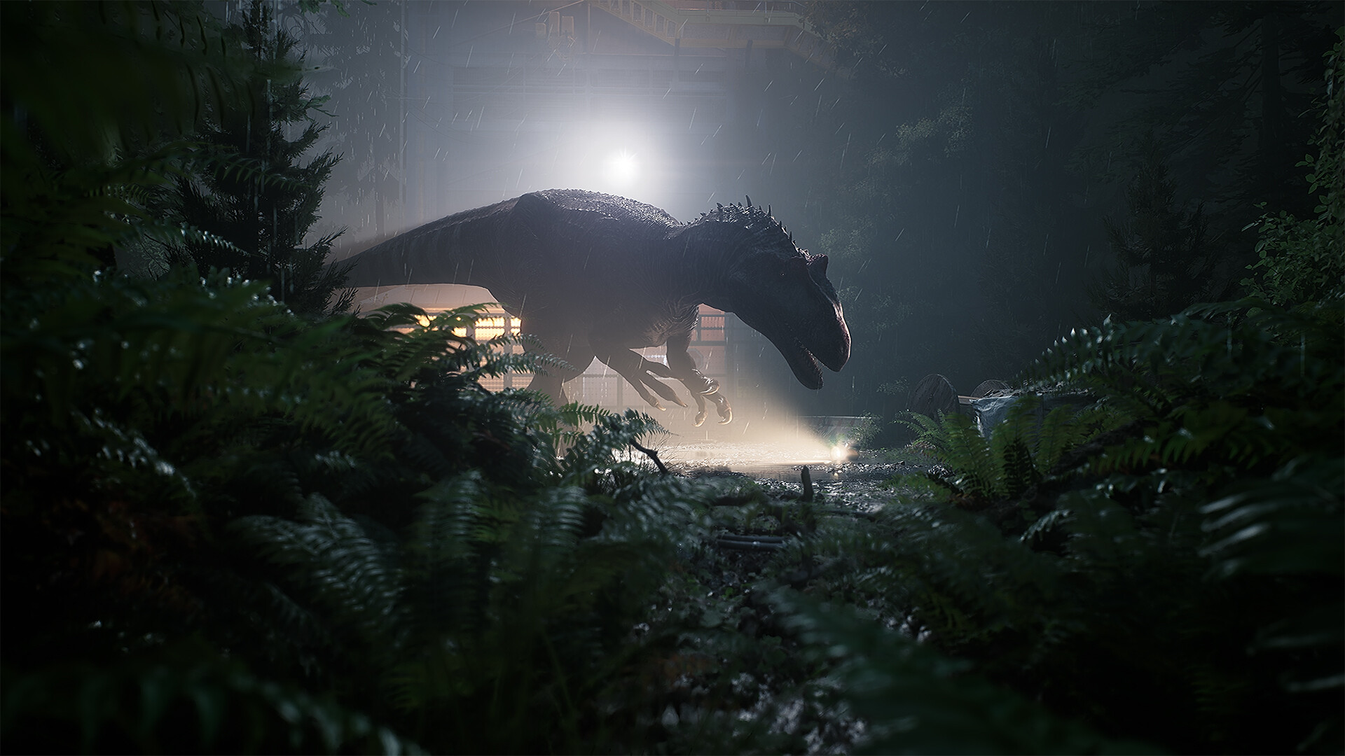 A T-Rex looms in dark forest in survival horror adventure, The Lost Wild
