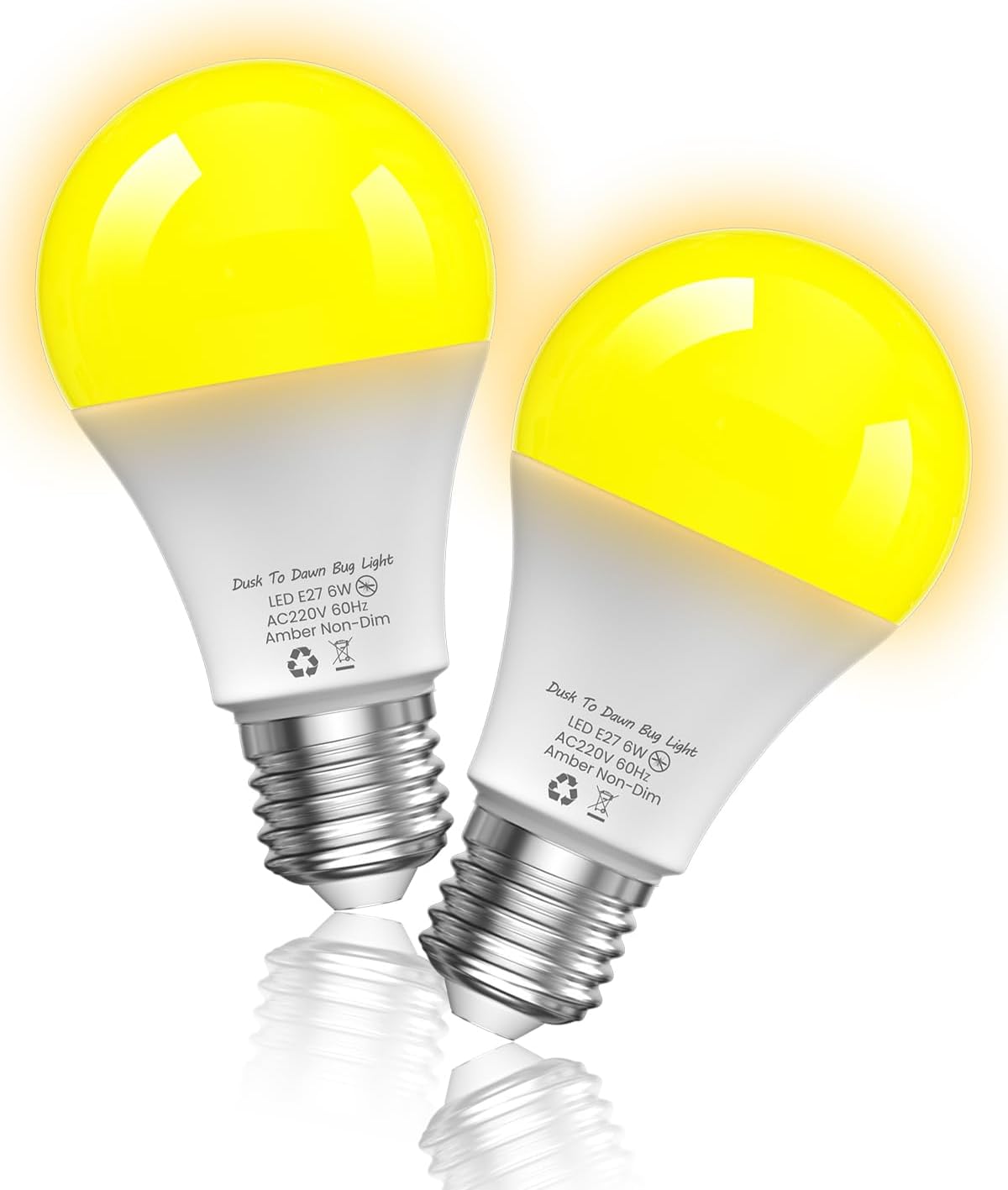 Lamptobe Dusk to Dawn Light Bulb Outdoor, 6w E27 Amber Yellow Led Bug Bulb A19 Dusk Till Dawn Bulbs, Led Sensor Light Bulb Automatic On/off Security Bulb for Garage 2 Pack