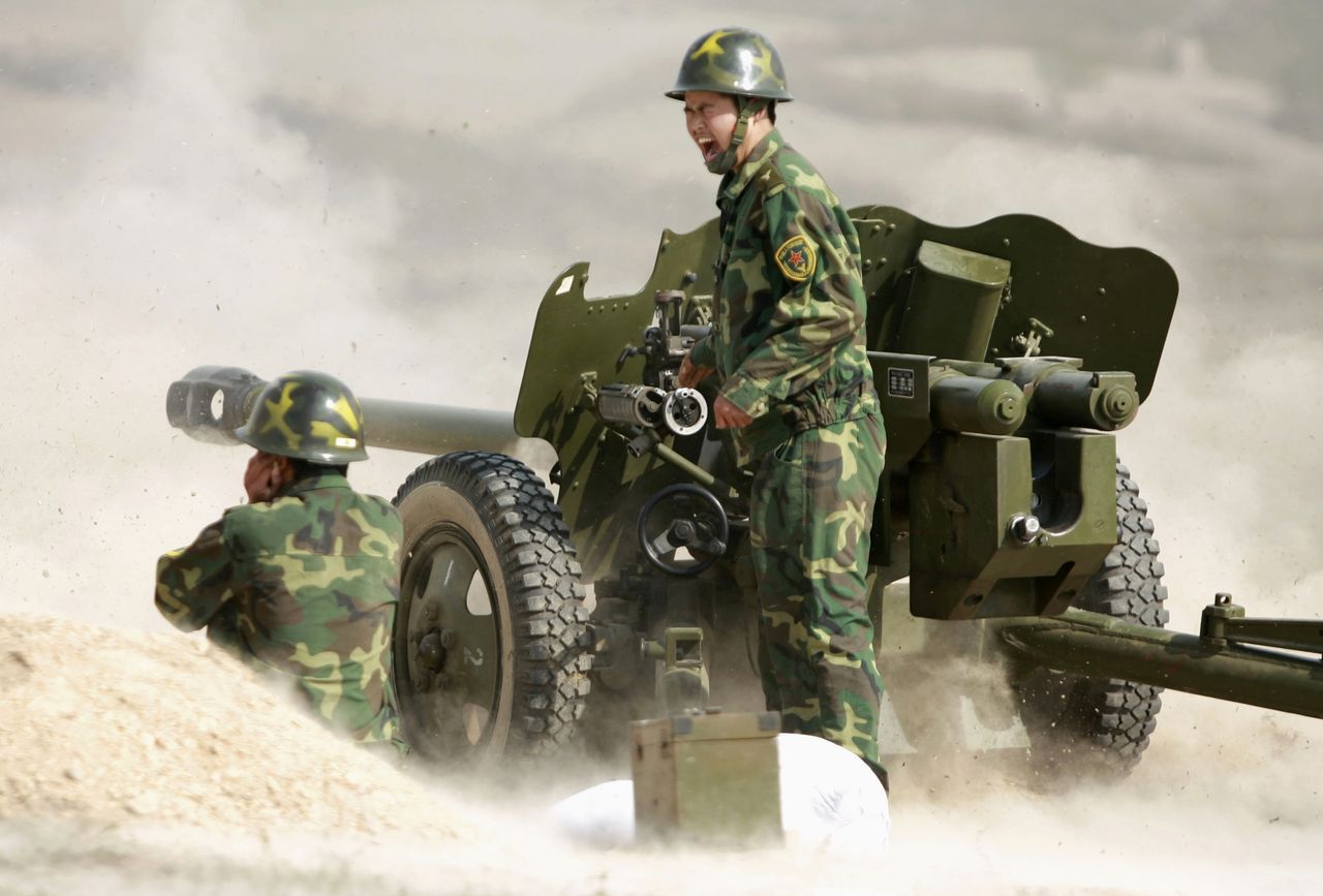 Members of the People&amp;#039;s Liberation Army participate in a drill.