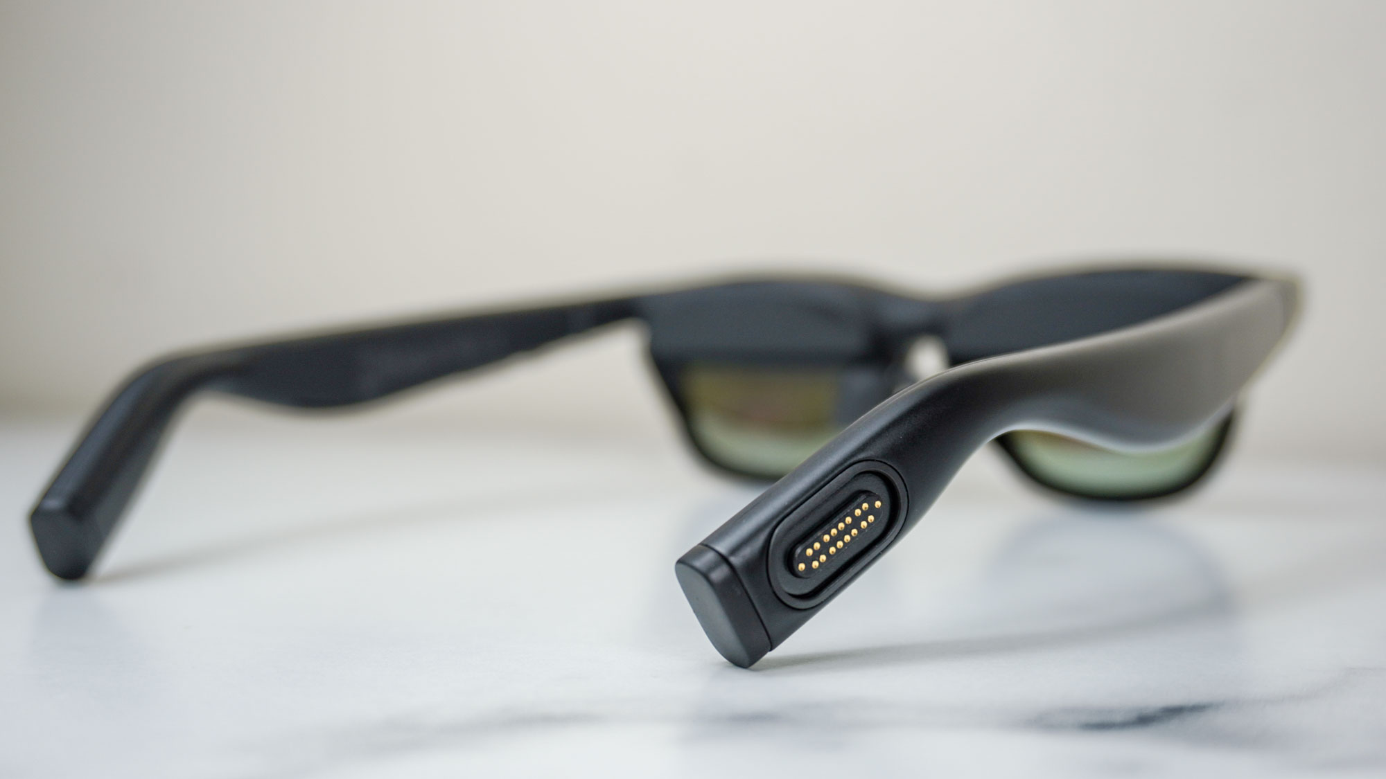 The magnetic connector on the back of the Viture XR Pro glasses