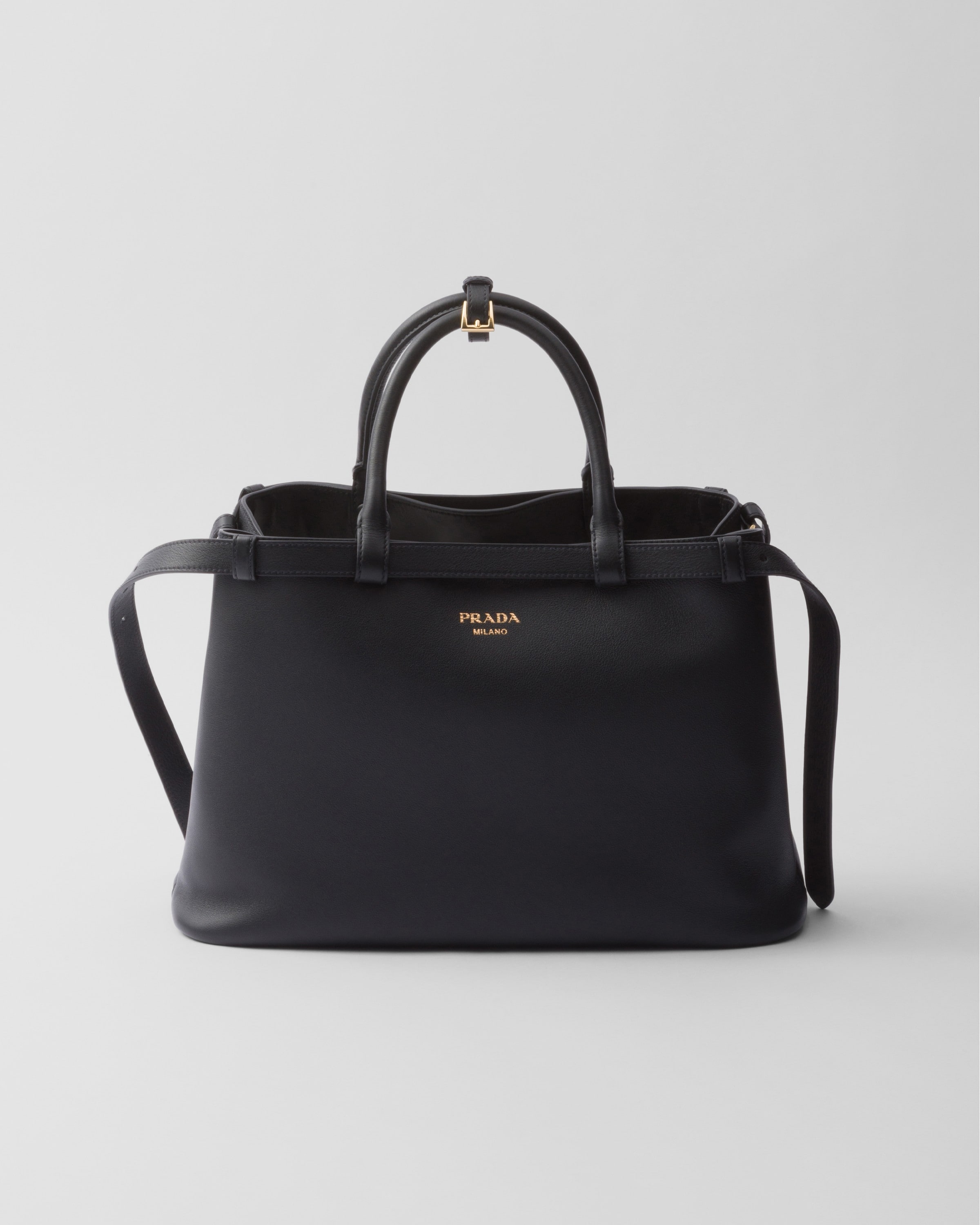 Prada Buckle Medium Leather Handbag With Double Belt