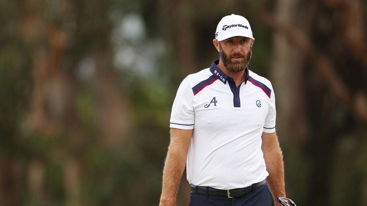 Dustin Johnson of the United States reacts to his missed putt for birdie on the first green during the second round of the 123rd U.S. Open Championship at The Los Angeles Country Club