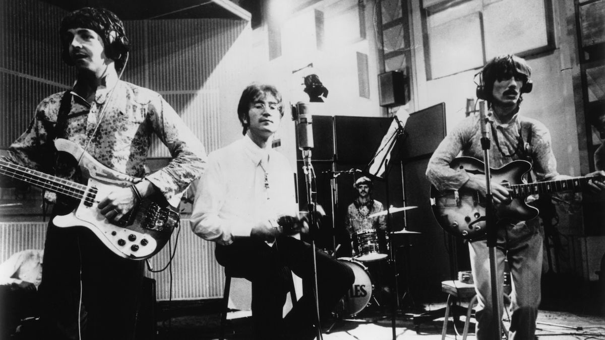 &#039;The Beatles&#039; rehearse their song &#039;All You Need Is Love&#039; for &#039;Our World&#039; the first live satellite uplink performance broadcast to the world on June 25, 1967 in London, England.