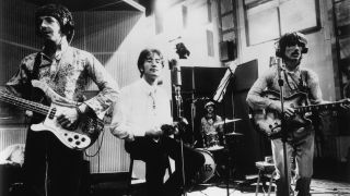 'The Beatles' rehearse their song 'All You Need Is Love' for 'Our World' the first live satellite uplink performance broadcast to the world on June 25, 1967 in London, England.