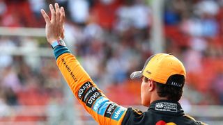 McLaren's Lando Norris celebrates winning pole position for the 2026 Hungarian Grand Prix