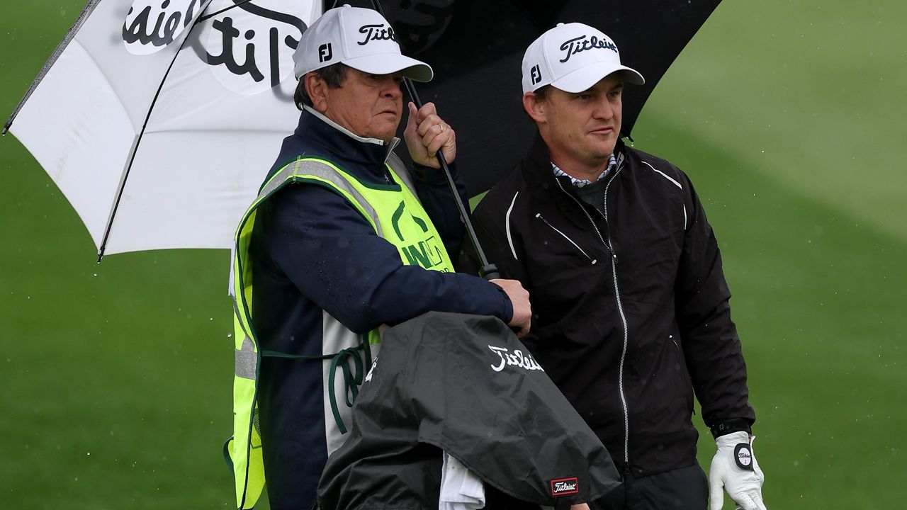 Bud Cauley of the United States and his caddie wait on the first fairway during the first round of the WM Phoenix Open at TPC Scottsdale on February 08, 2024 