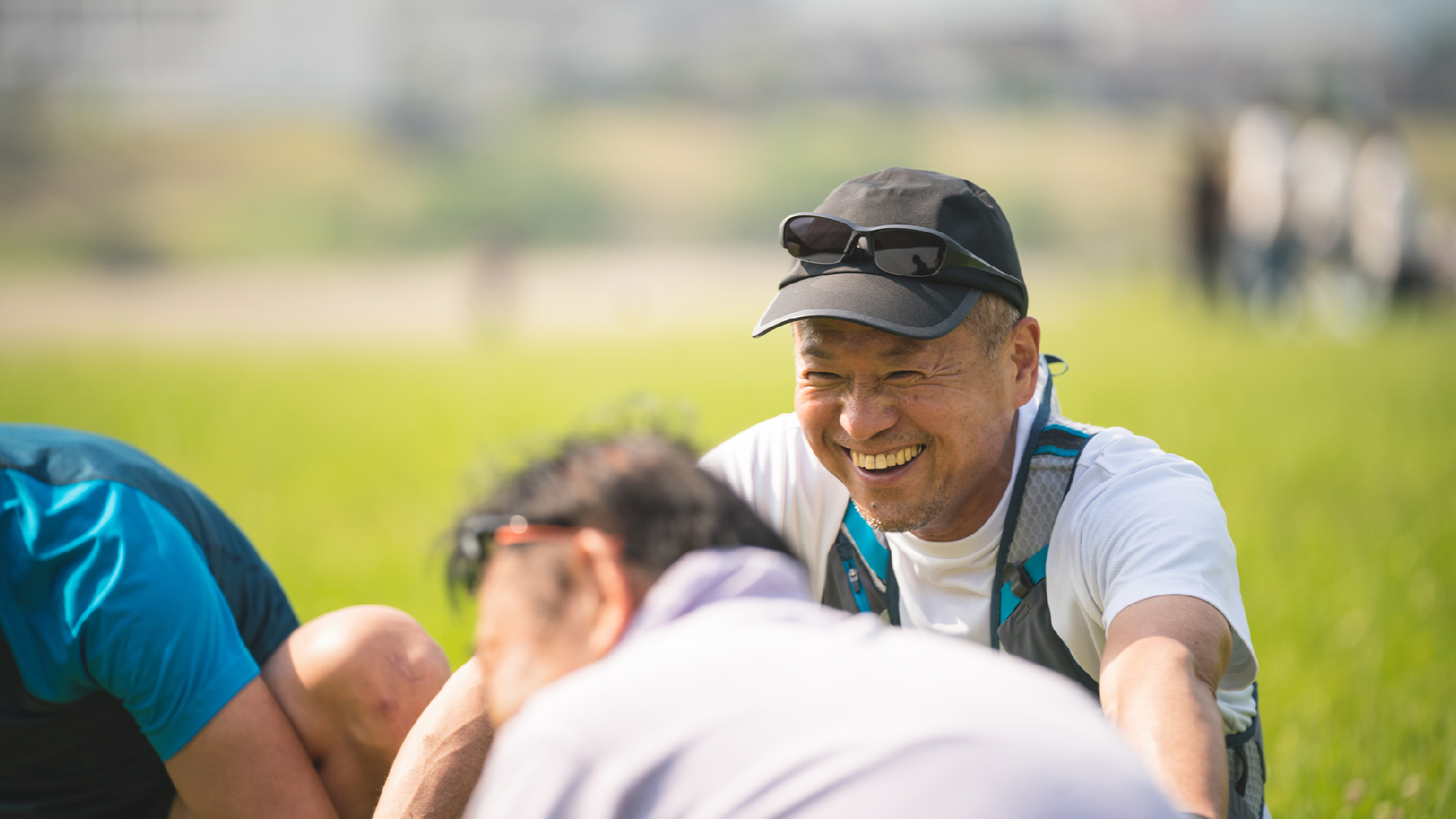 senior man laughing before playing sport