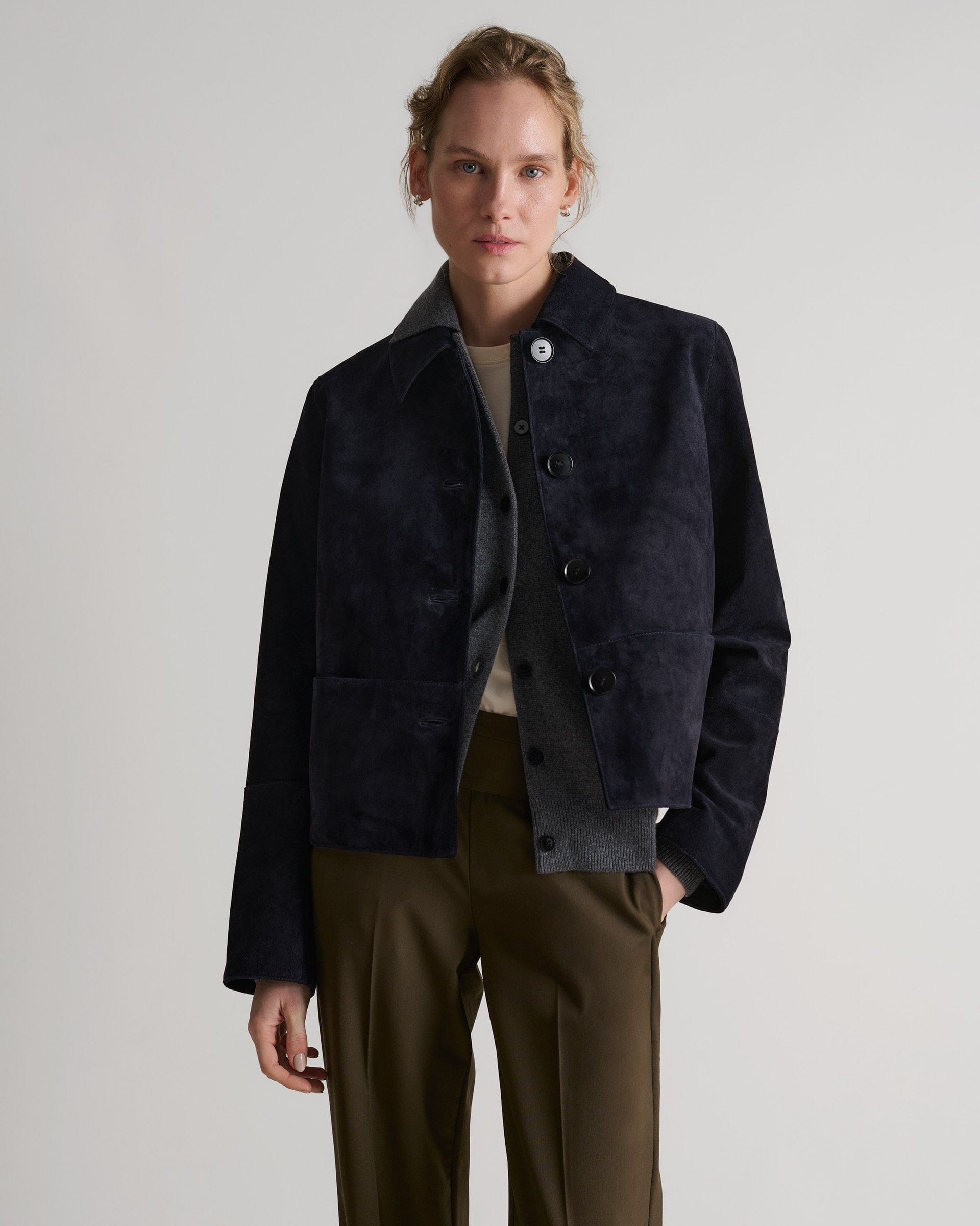 Women's Suede Jacket - Navy - Navy / Xs
