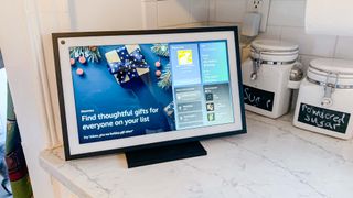 Amazon Echo Show 15 displayed on kitchen counter