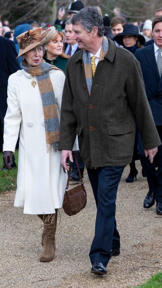 Timothy Laurence and Princess Anne, Princess Royal attend the Christmas Day service at St Mary Magdalene Church on December 25, 2023