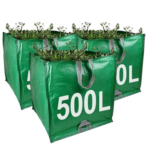 Garden Waste Bags - 500 Litre -3 Pack - Premium Grade - Industrial Fabric and Handles - Heavy Duty Garden/green Waste Sacks (3)