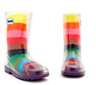 An image of the Squelch Wellies with Rainbow Striped Welly Socks