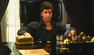 Scarface Al Pacino sits laid back in his office