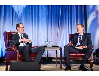 AT&T chairman and CEO Randall Stephenson (l.), 2017 recipient of the Stephen J. Ross Humanitarian Award, and Time Warner Inc. chairman and CEO Jeff Bewkes at the UJA-Federation of New York Leadership Awards Dinner at Cipriani 25 Broadway.