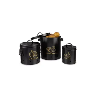 Potato, Onion & Garlic Kitchen Storage Canisters, Set of 3, Farmhouse Collection Black