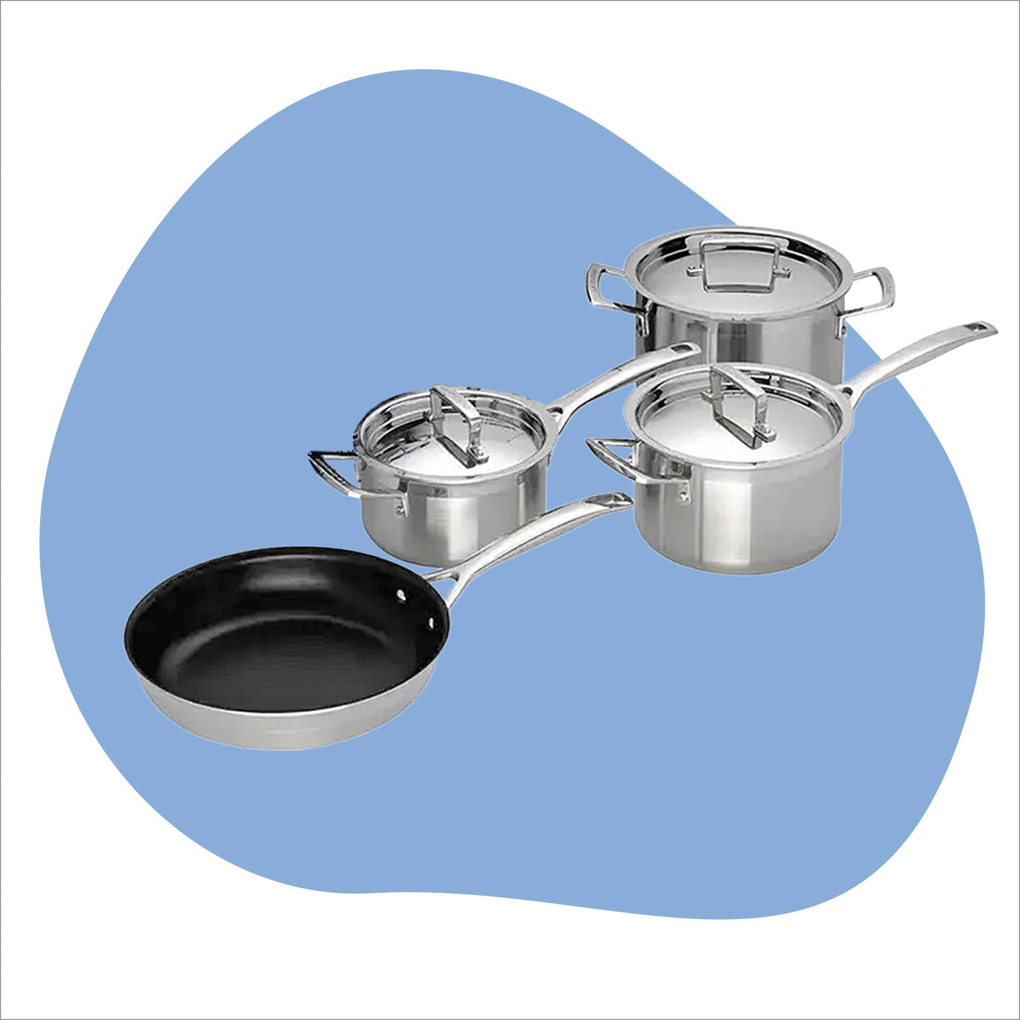 Best saucepan sets on pink and blue background