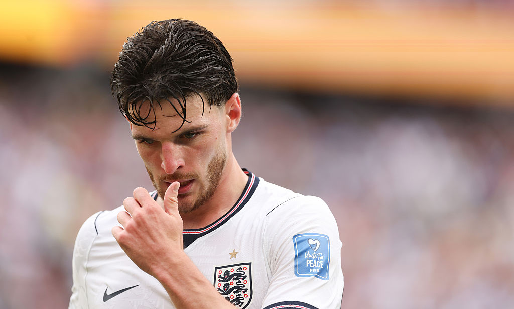 FOXBOROUGH, MASSACHUSETTS - JUNE 23: Declan Rice #4 of England during the FIFA World Cup 2026 Group L match between England and Ghana at Boston Stadium on June 23, 2026 in Foxborough, Massachusetts. (Photo by Richard Pelham/Getty Images)