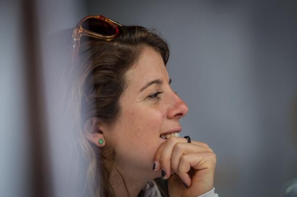 Evelyn Stevens (Specialized-Lululemon) looks on at the press conference.