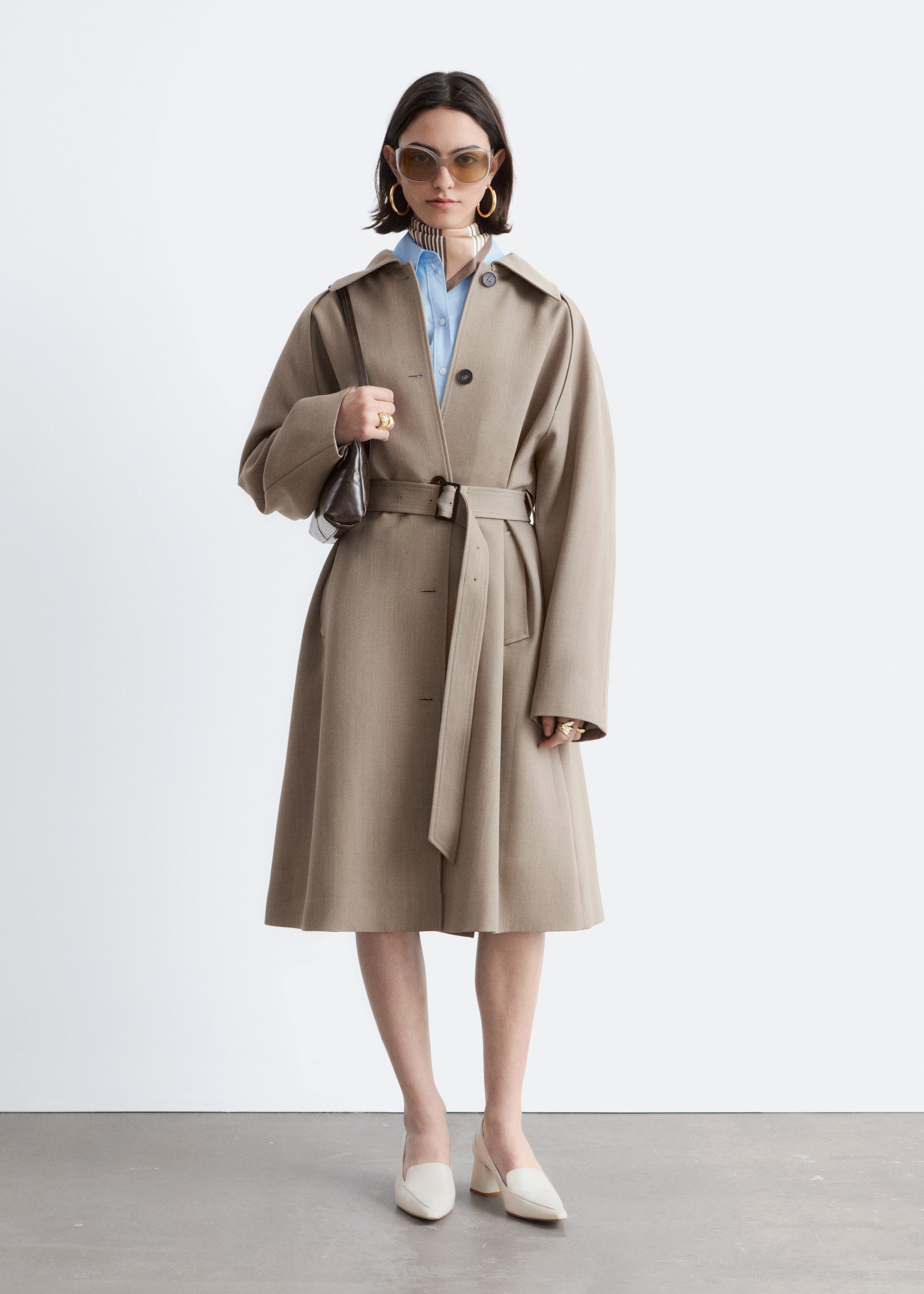 Tie-Belt Wool Trench Coat