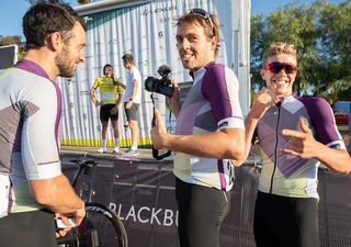 Katusha Sports' Nathan Haas, Alex Dowsett and Dylan McKenna have some fun at the 2019 Lexus Blackburn Bay Crits