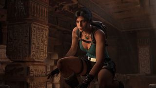 Lara Croft crouched down in Tomb Raider: Legacy of Atlantis.