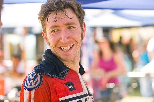 Jeremiah Bishop still smiling after six days of grueling racing.