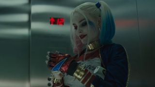 Margot Robbie as Harley Quinn in an elevation in Suicide Squad