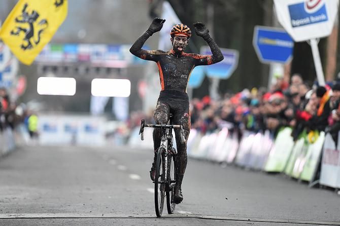 Wout Van Aert (Vastgoedservice - Golden Palace) victory salute